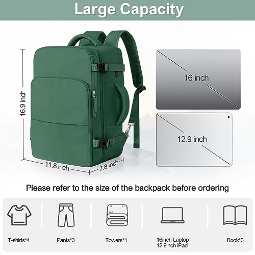 Sinaliy Travel laptop Backpack for Women, Personal Item Size Flight Approved, 16 Inch Laptop Bag with Multi-Pockets, Hiking Backpack, Waterproof Carry On Backpack Casual Daypack Backpack - color: Green, size: Large