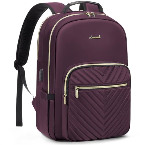LOVEVOOK Laptop Backpack for Women 15.6 inch,Cute Womens Travel Backpack Purse,Professional Laptop Computer Bag,Waterproof Work Business College Teacher Bag Carry on Backpack with USB Port,Deep Purple - color: Deep Purple, size: 15.6 inch