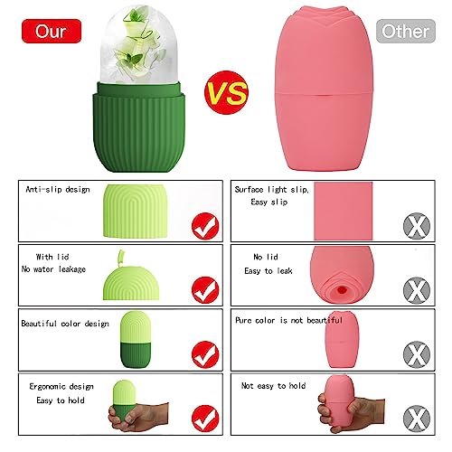 XHJRI Ice Roller Massager for Face, Eyes and Neck - Naturally Condition Skin, De-Puff Eye Bags, Reduce Migraine Pain - Reusable Silicone Ice Mold (Green) - color: Green