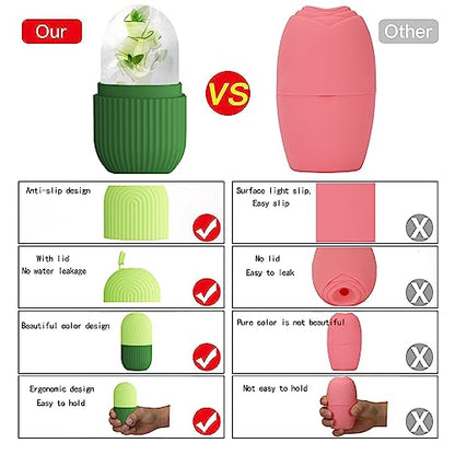 XHJRI Ice Roller Massager for Face, Eyes and Neck - Naturally Condition Skin, De-Puff Eye Bags, Reduce Migraine Pain - Reusable Silicone Ice Mold (Green) - color: Green