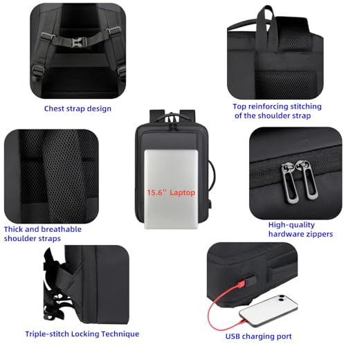 Business & Travel Laptop Backpack, Expandable Laptop Backpack,Carry on backpack,With USB Charging Port, Water Resistant, Men Women (01#Black) - color: 01#black