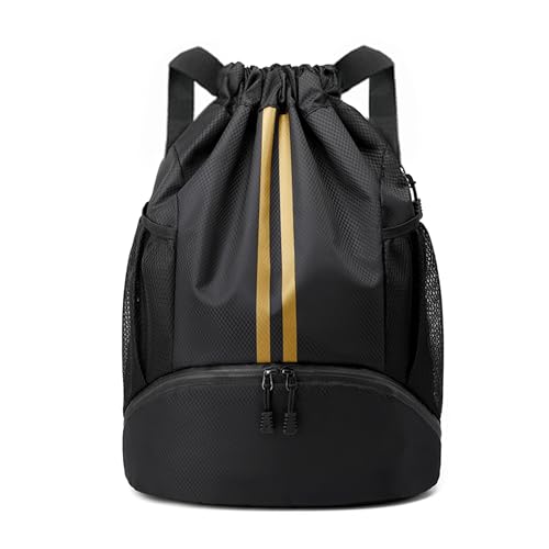 JELUTAR Drawstring Backpack Gym Bag with Shoes Compartment for Soccer, Basketball, Swim, Water-Resistant String Backpack Beach Cinch for Women Men, Black Gold - color: Black Gold, size: Medium