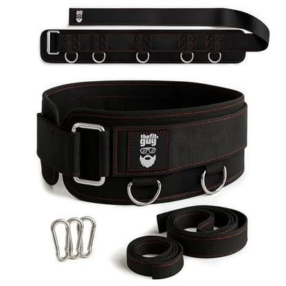 THEFITGUY Multi-Attachment Belt for Cable Machine and Smart Home Gym Squats and Hip Thrusts, 5 Attachment Points for Optimal Weight Distribution, 2 Straps (40” & 27”) and 3 Metal Snap Hooks Included