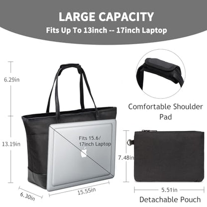 VASCHY Laptop Bag for Women, 15.6-17 Inch Lightweight Water Resistant Travel, Work,Teacher Tote Bag w Luggage Strap - color: Black