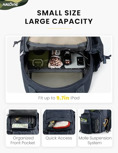 HALOVIE Anti-theft Tactical Sling Bag RFID Navyblue Military Shoulder Bag with Phone Pack EDC Molle Crossbody Bag for men - color: Navyblue