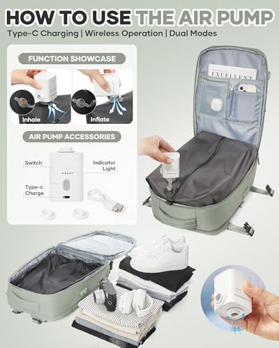 Vacuum Seal Travel Backpack with Air Pump Compression Waterproof Vacpack Carry On Backpack for Travel Daypack Women Men with Vacuum System Airlines Approved Vacpack Laptop Space Saver Bags GrassGreen - color: B15-grassgreen