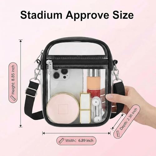 Clear Stadium Bag, Clear Purse for Sport Events and Concerts, Transparent Messenger Clear Crossbody Bag for Women - color: Black