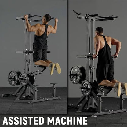 Assisted Pull Up Machine, GMWD 600LBS Leverage Assisted Chin and Dip Machine, 4 in 1 Plate Loaded Gym Equipment, Pull Up Machine with 1:1 Counterweight System & Band Peg for Home Gym