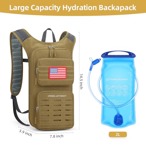 Maelstrom Tactical Hydration Backpack,Water Pack with 2L Water Bladder | BPA-free,MOLLE Compatibility,lightweight,insulated layer, Breathable back panel and shoulder,for running/hunting/cycling - color: Khaki