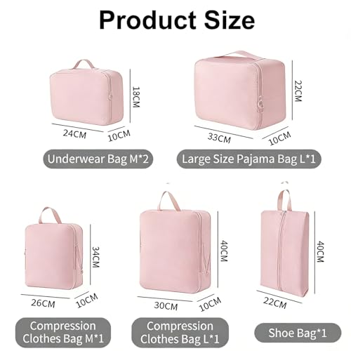 6 Set Packing Cubes Compression Bags for Travel, Waterproof Luggage Organizer, Travel Essentials for Cruise Vacation, Pink - color: Pink