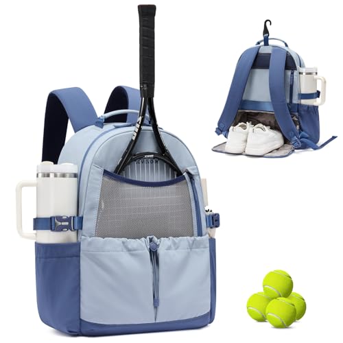 LOVEVOOK Tennis Bag for Women & Men, Fits 27" Rackets, Tennis Backpack with Ventilated Shoe Compartment & Wet Pocket, Ideal for Pickleball, Padel - color: Blue, size: 26L 1-2 Rackets
