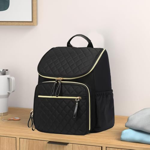 LORADI Lightweight Diaper Bag Backpack, Baby Shower Gifts, Black-gold | Stroller Clips, Insulated Pockets, Water-resistant, Easy to Clean, Durable - color: Black-gold