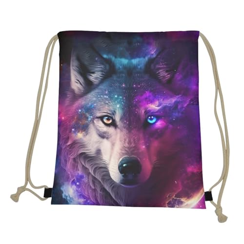 Upetstory Galaxy Wolf Backpack Gym Drawstring Bags Hiking Daypacks Swimming Bags Sport Trip Yoga Cinch Sack Pack for Hiking Cycling Camping Running - color: Galaxy Wolf 3