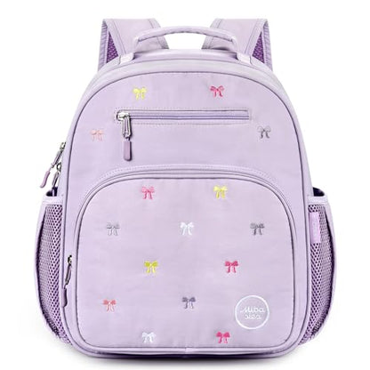 mibasies Girls Backpacks Ages 5-8: Quilted Backpack for Kids - Cute 15 Inches Bookbag for Kindergarten Elementary School Bow Purple - color: Bow Purple, style: Kids-15"h