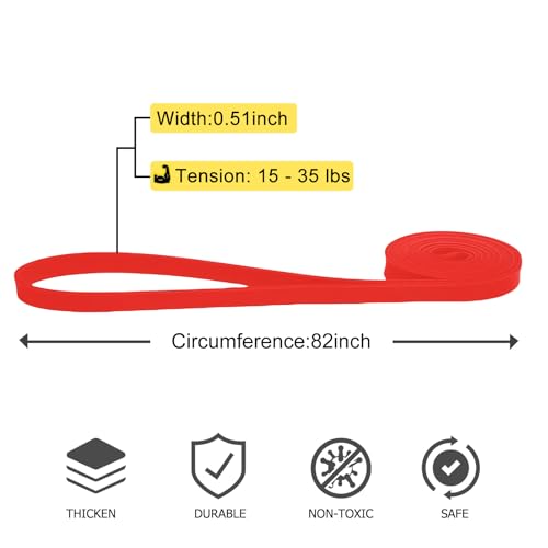 12-Pack Resistance Bands Set - Pull Up Assist, Strength Training & Physical Therapy for Home Gym | Exercise Loop Bands for Men & Women - color: Red 15-35lbs