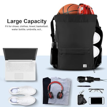 Drawstring Backpack with Mesh Pockets String Gym Bag Sackpack Sandproof Water Resistant Beach Backpack for Men Women - color: Black102