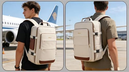 Travel Backpack with Separate Shoe Compartment Laptop Bag for Business/Leisure,Water-Resistant Durable Backpack (Beige)