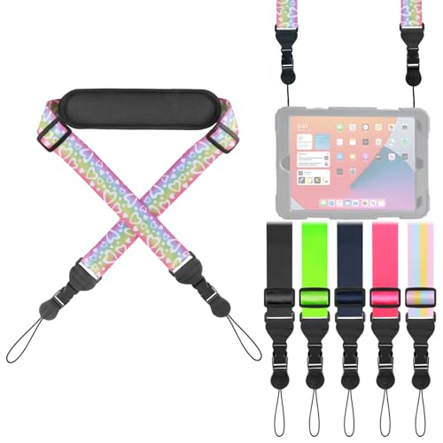 FIEIL Universal Shoulder Strap, Neoprene Padded Bag Strap with Double Adjustable Buckles, Comfortable Neck Lanyard for Camera, Cellphone Tablet,iPad, Laptop, Binocular, Luggage Bag(Rainbow Heart) - color: Rainbow Heart