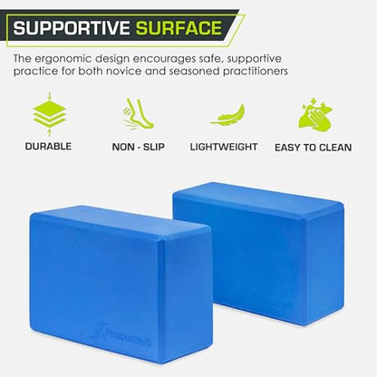 ProsourceFit Foam Yoga Blocks, High Density EVA Yoga Bricks 4”x 6” x 9” (Set of 2) - color: Blue