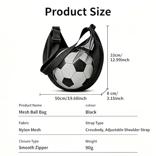 Mesh Sling Ball Bag, Portable Storage Net Bag Fits Soccer Basketball Volleyball, Adjustable Shoulder Sports Equipment Bags for Youth, Coaches, Gym Outdoor