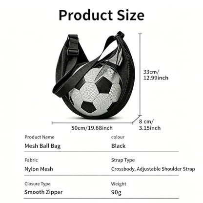 Mesh Sling Ball Bag, Portable Storage Net Bag Fits Soccer Basketball Volleyball, Adjustable Shoulder Sports Equipment Bags for Youth, Coaches, Gym Outdoor