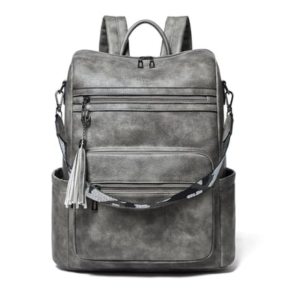 Shrrie 15.6 inch Laptop Backpack for Women,Large Leather Purse,Travel Backpacks Carry on,Water Resistant Casual Laptop Backpacks,College Backpack,Work Backpack for Women,Two-toned Deep Gray - color: Two-toned Deep Gray