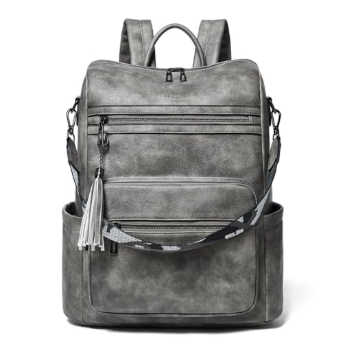 Shrrie 15.6 inch Laptop Backpack for Women,Large Leather Purse,Travel Backpacks Carry on,Water Resistant Casual Laptop Backpacks,College Backpack,Work Backpack for Women,Two-toned Deep Gray - color: Two-toned Deep Gray