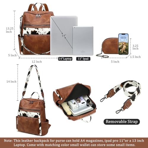 AGLOD Leather Backpack Purse for Women Designer Ladies Shoulder Bag Fashion Faux Work Travel Daypack - color: Cow Brown