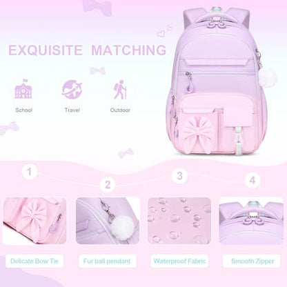DIGOBAY Backpack for Girls, 3PCS Girls Backpack for School with Lunch Bag Pencil Case, Cute Kids Teens Bookbag for Kindergarten Elementary Preschool Middle School - color: Gradient Purple-pink