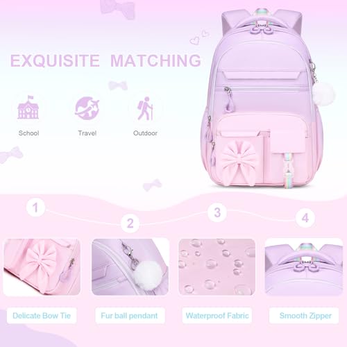 DIGOBAY Backpack for Girls, 3PCS Girls Backpack for School with Lunch Bag Pencil Case, Cute Kids Teens Bookbag for Kindergarten Elementary Preschool Middle School - color: Gradient Purple-pink