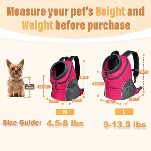 YUDODO 4-8lbs Dog Front Carrier Backpack, Adjustable Breathable Pet Carrier for Small Dogs, Ventilated Puppy Back Pack with Safety Belt, Lightweight Doggy Backpack for Hiking Outdoor (Rose, M) - color: Rose