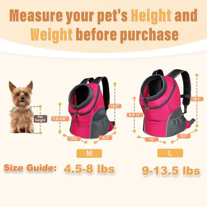 YUDODO 4-8lbs Dog Front Carrier Backpack, Adjustable Breathable Pet Carrier for Small Dogs, Ventilated Puppy Back Pack with Safety Belt, Lightweight Doggy Backpack for Hiking Outdoor (Rose, M) - color: Rose