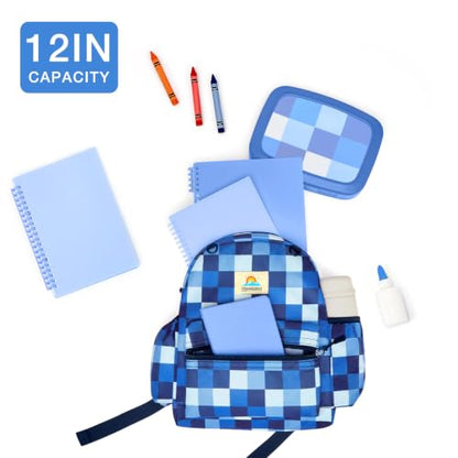 STEAMEDBUN Toddler Backpack Boys Girls 2-4, Preschool Daycare Backpack -12inch - color: Dark Blue Checkerboard, size: Mini-12"H(not fit folder)