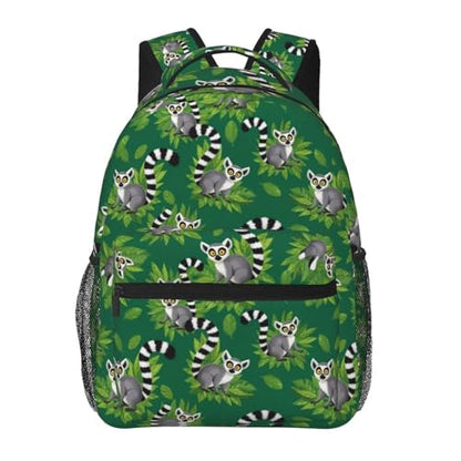 Casual Backpack Lemurs Monkey Tropical Green Leaves Floral, Lightweight Hiking Daypack with Water Bottle Holder for Travel - color: Pattern (229)