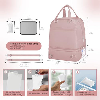 Breast Pump Bag with Insulated Cooler, Double-Layer Pumping Bag for Work & Travel, Fits Most Electric Breast Pumps, Includes 10 Ice Packs & Waterproof Mat, Detachable Bottle Cooler Tote, Pink - color: Pink