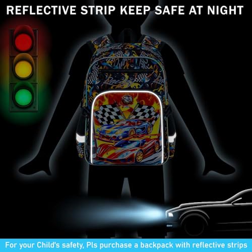HPJGD 3PCS Bookbag for Boys, 16" Race Car Preschool Backpack Set with Clip-On Lunch Box, Kids Water-Resistant School Bag for Elementary - Thrill Racing - color: Uv Printing Race Car Clip-on Backpack
