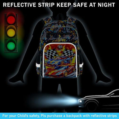 HPJGD 3PCS Bookbag for Boys, 16" Race Car Preschool Backpack Set with Clip-On Lunch Box, Kids Water-Resistant School Bag for Elementary - Thrill Racing - color: Uv Printing Race Car Clip-on Backpack