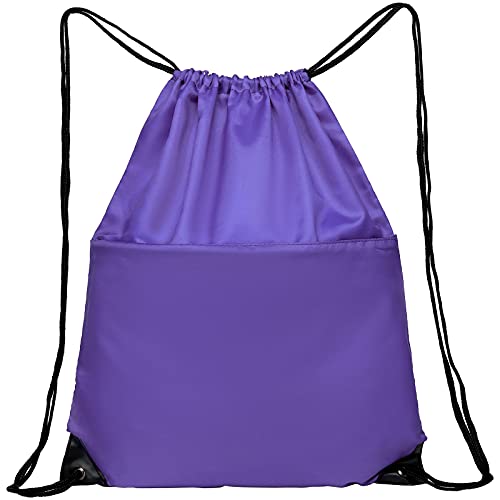 Drawstring Backpack Sports Water Resistant String Bag Sport Gym Sackpack for Women Men Large with Zipper, Purple - color: Purple