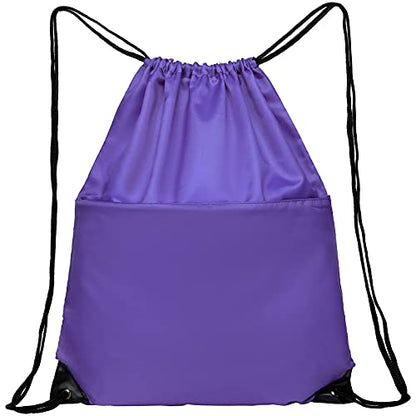 Drawstring Backpack Sports Water Resistant String Bag Sport Gym Sackpack for Women Men Large with Zipper, Purple - color: Purple