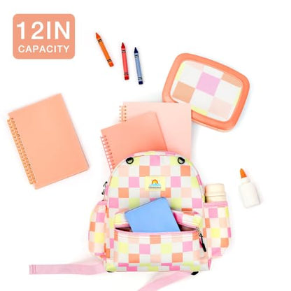 STEAMEDBUN Toddler Backpack Boys Girls 2-4, Preschool Daycare Backpack -12inch - color: Pink Checkerboard, size: Mini-12"H(not fit folder)