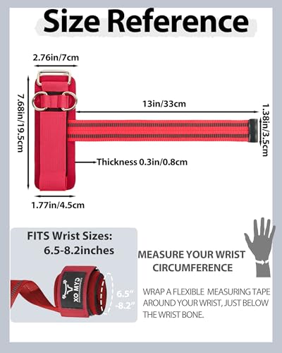 2-in-1 Weight Lifting Straps with D Ring, 7mm Neoprene Padded Wrist Support for Men & Women, Heavy Duty Gym Wrist Straps & Cable Machine Attachment for Gym, Powerlifting, Rows, Pull-ups - color: Red