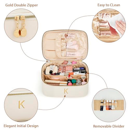 Gifts for Women Travel Makeup Bag Personalized Cosmetic Bag Portable Large Capacity Toiletry Bag(Beige-K) - color: Beige, style: K