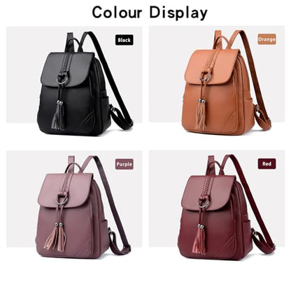 Women's Travel Backpack Leather Tassel Backpack Adjustable Shoulder Straps Casual Daypack Durable Bag Work Commute (Orange) - color: Orange