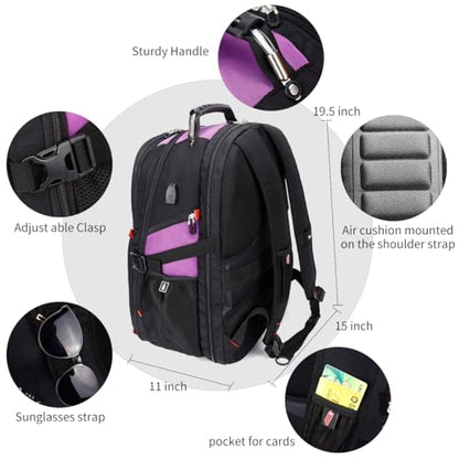 SHRRADOO Extra Large 50L Travel Laptop Backpack with combination lock, College Backpack Airline Approved Business Work Bag Fit 17 Inch Laptops for Men Women,Purple - color: Purple