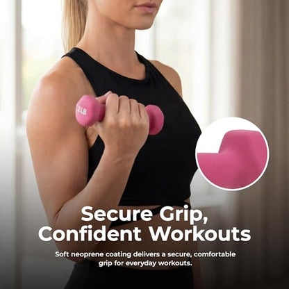 Sunny Health & Fitness Neoprene Coated Hex Shaped Dumbbell Non-Slip Fitness Weights for Home Gym Exercise, Full Body Workout Strength Building, Weight Loss, Sold in Pairs - Sizes - 2LB, 5LB, 8LB, 10LB - style: 2 Pounds
