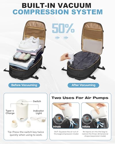 coofay Vacuum Backpack Travel with Pump Vacpack Backpack with Vacuum Seal Backpacks Traveling Backpacks Vacuum Compression Air Travel Bag Carry on Luggage - color: E-black