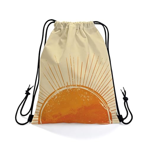 Sunshine Drawstring Backpack with Dual-Sided Print, Adjustable Cord & Inner Zipper Pocket - Reusable Gym Beach Drawstring Bag for Men Women