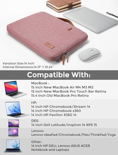 DOMISO 14 inch Laptop Case Sleeve Protective Cover Compatible with 15 inch MacBook Air M4 M3 M2,MacBook Pro,14-15 inch HP Dell ASUS Lenovo Chromebook,Waterproof Computer Cases Bag with Handle,Pink - color: Pink, size: 14" Laptop/15" for mac book