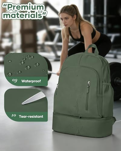 Gym Backpack for Women Men,Waterproof Gym Backpack with Shoe Compartment,Lightweight Sports Gym Bag Casual Daypack,Army Green - color: C-army Green