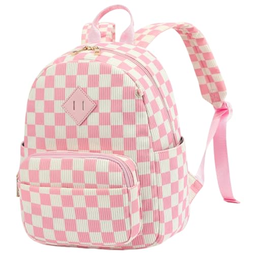 Mini Backpack Purse for Women Girls, Corduroy Cute Small Travel Daypack Stylish & Practical for Casual Daily Use-Checkered Pink - color: Corduroy-checkered Pink